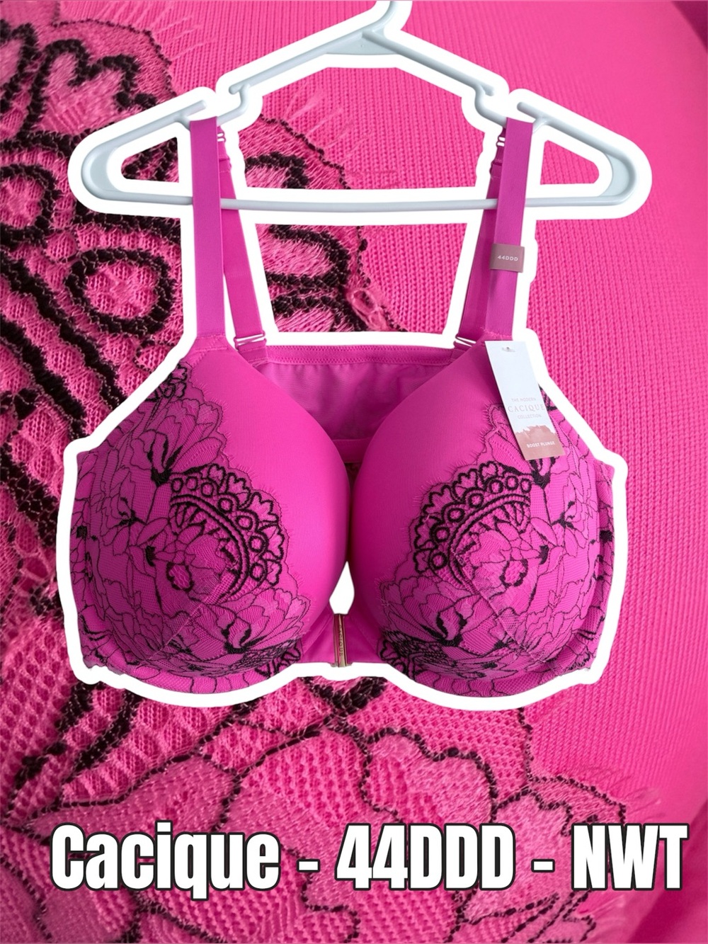 Cacique Hot Pink Lace-Detail Full Coverage Bra - 44DDD
